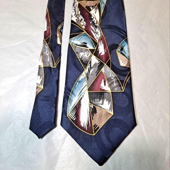 Bellini New York Milan 💯 Silk Necktie 58"x4" Abstract Print Blue/White/Burgundy - Picture 7 of 9